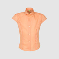 Блузка с фигурными кокетками и оборками, оранжевый цвет