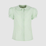 Прилегающая блузка на кокетке из кружева, зеленый цвет